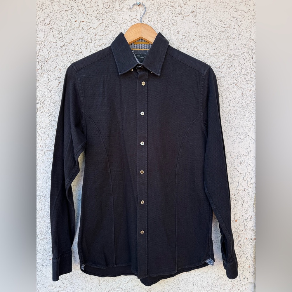 Ted Baker Blue Waffle Long Sleeve Button-Up Shirt. Size 3 (M)